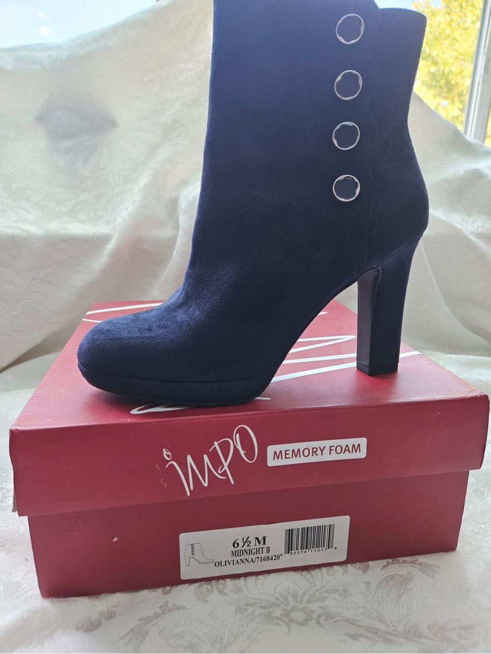 Impo Midnight Blue Suede Button-Accent Ankle Boot